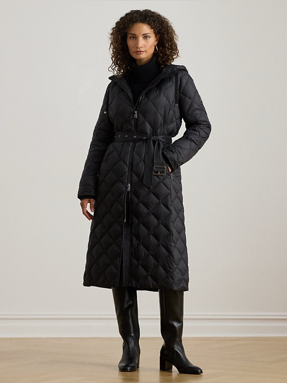 Lauren Ralph Lauren Black Hooded Diamond Quilted Down Maxi Coat (NWT)